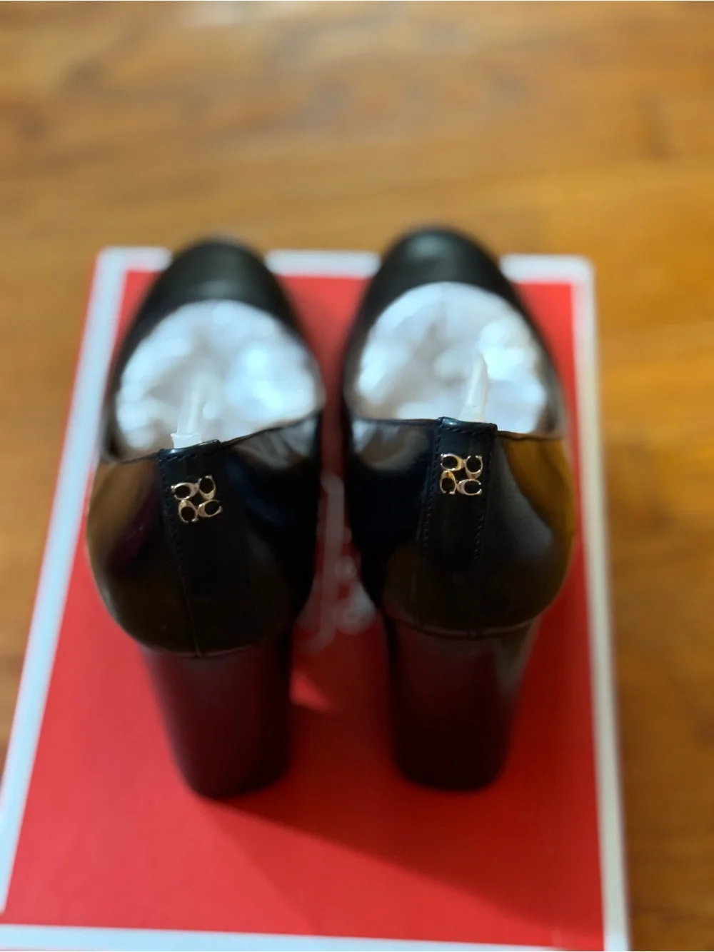 Coach Ophelia Box Calf Leather Block Heel Pumps Black Size 7.5M w/ Box